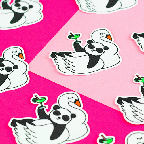 Autocollant Pool Party Panda sur Bouée Cygne | Designproducten en originele cadeaus