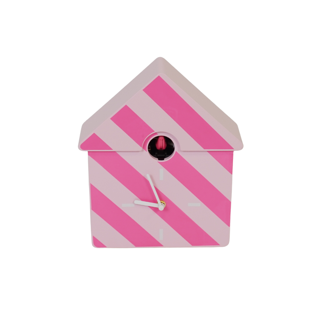 Horloge - Horloge murale coucou - Motif rayé/Rose - 24x27x9cm