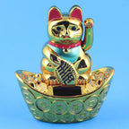 Chat chanceux solaire doré 10cm