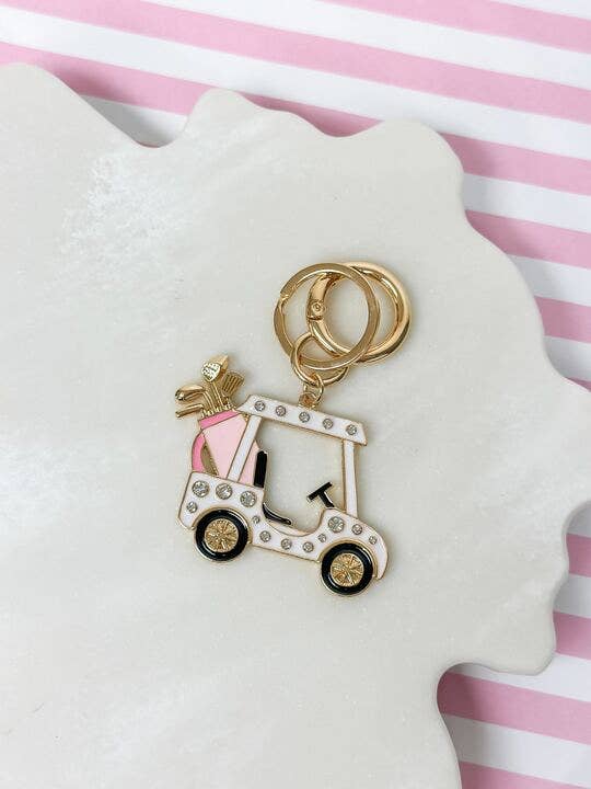 Rhinestone Golf Cart Keychain - White