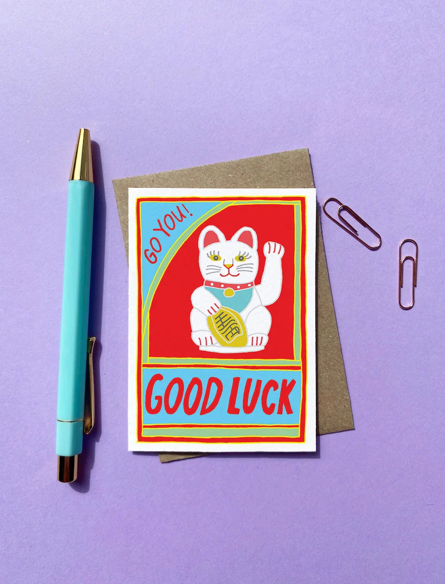 Lucky Cat "Good Luck" Greeting Card