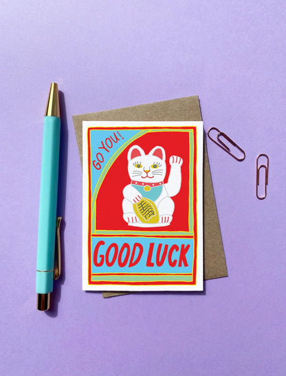 Lucky Cat "Good Luck" Greeting Card