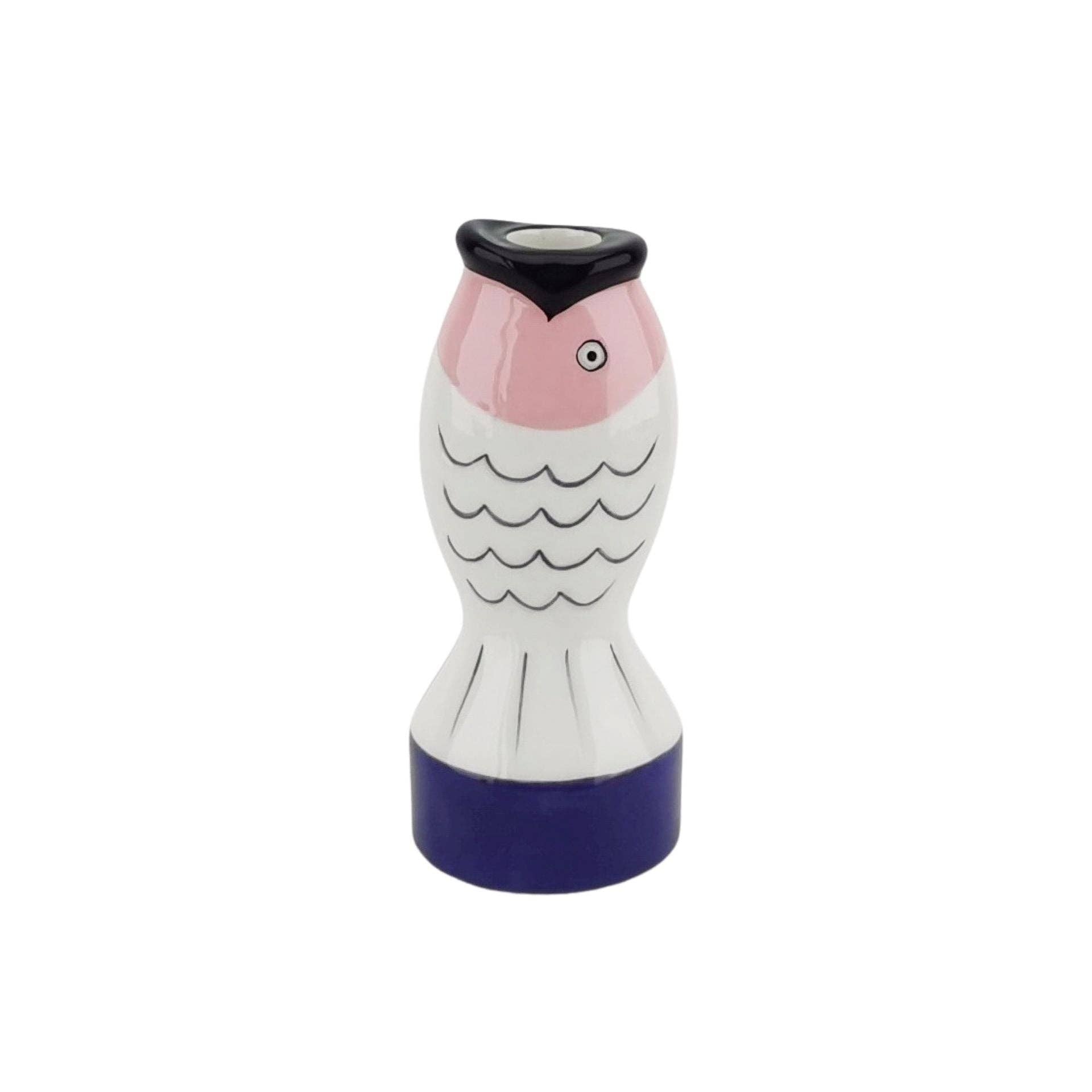 Bougeoir - Poisson - Bleu/Blanc/Rose - 7x7x16,5cm