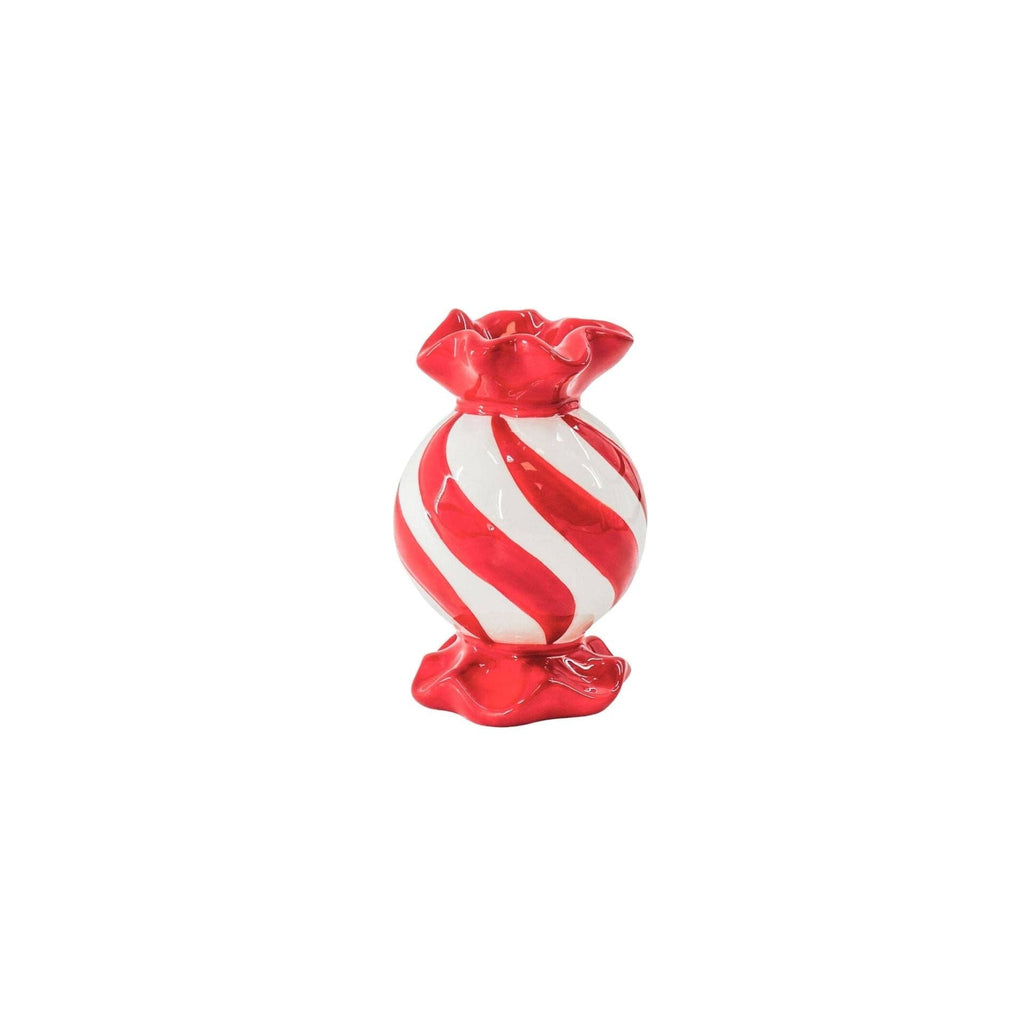 Candlestick - Toffee Candy - Red/White - 8.5x8.5x13 cm