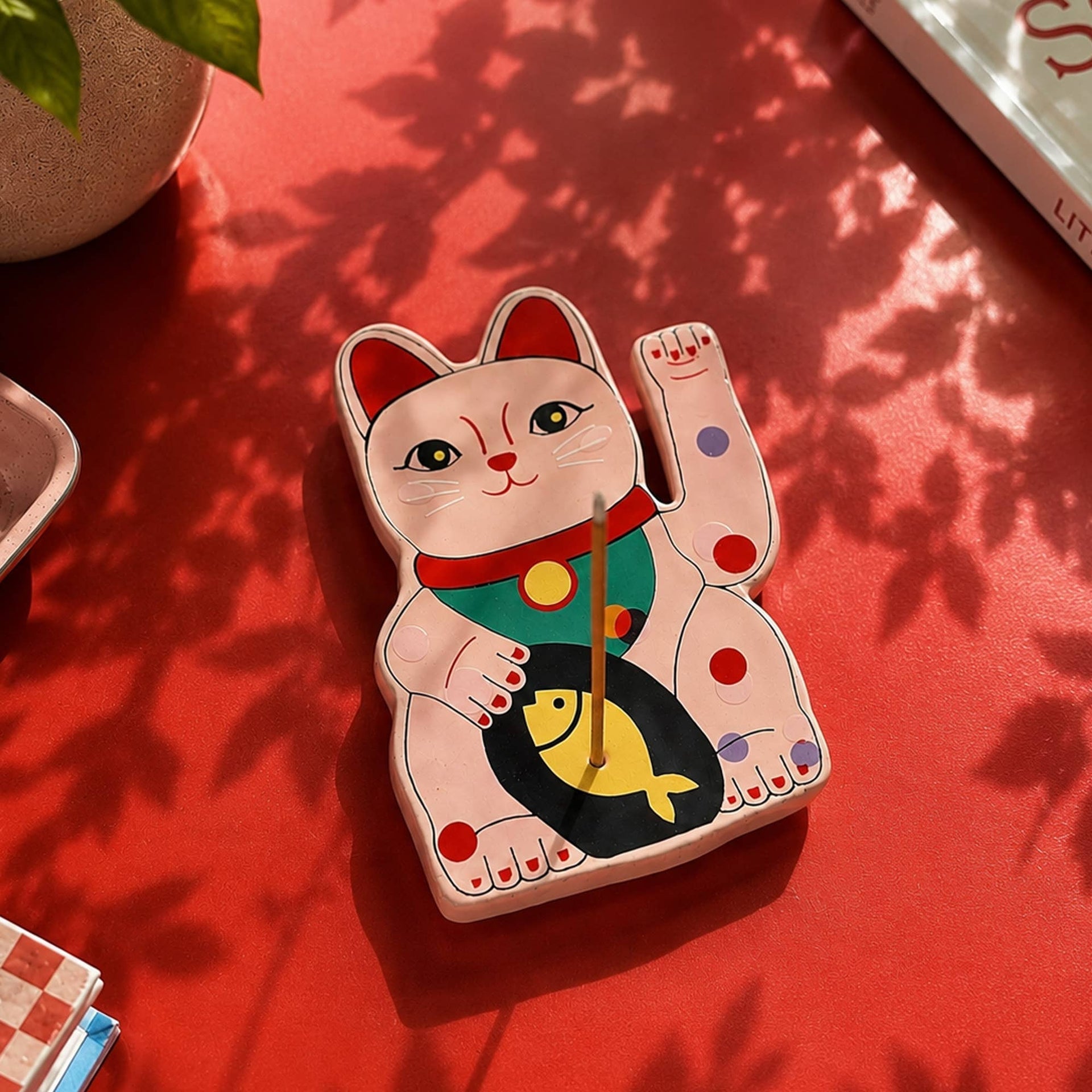 Porte-encens Chat Chanceux Rose