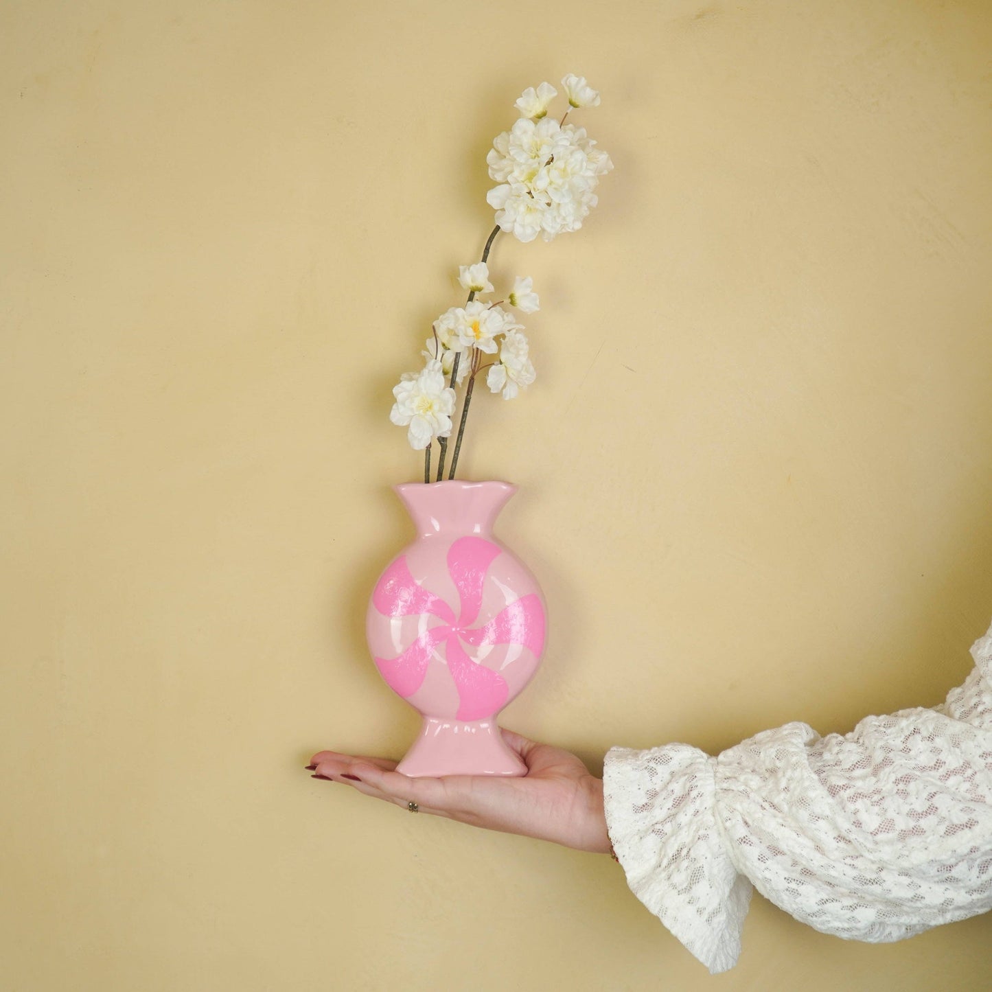 Flower Vase - Caramel Candy - Ceramic - Red/White - 12x6.5x20cm