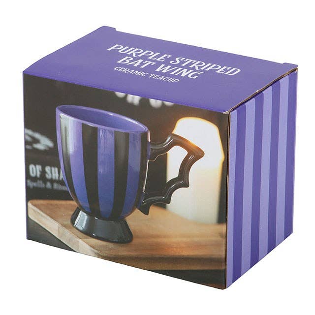 Tasse à Thé Rayée Violet & Noir – Anse Aile de Chauve-Souris | Design e regali originali