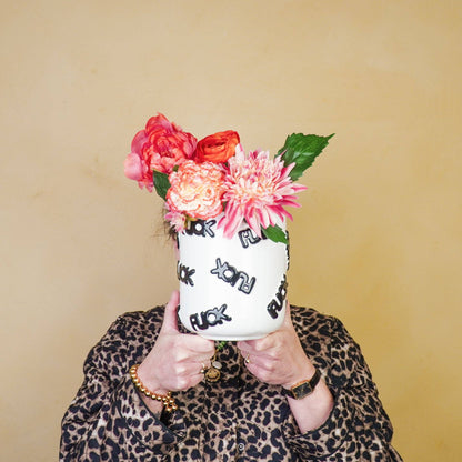 Pot - 'MERDE' - Céramique - Blanc/Noir - 17,5x17,5x17,5cm