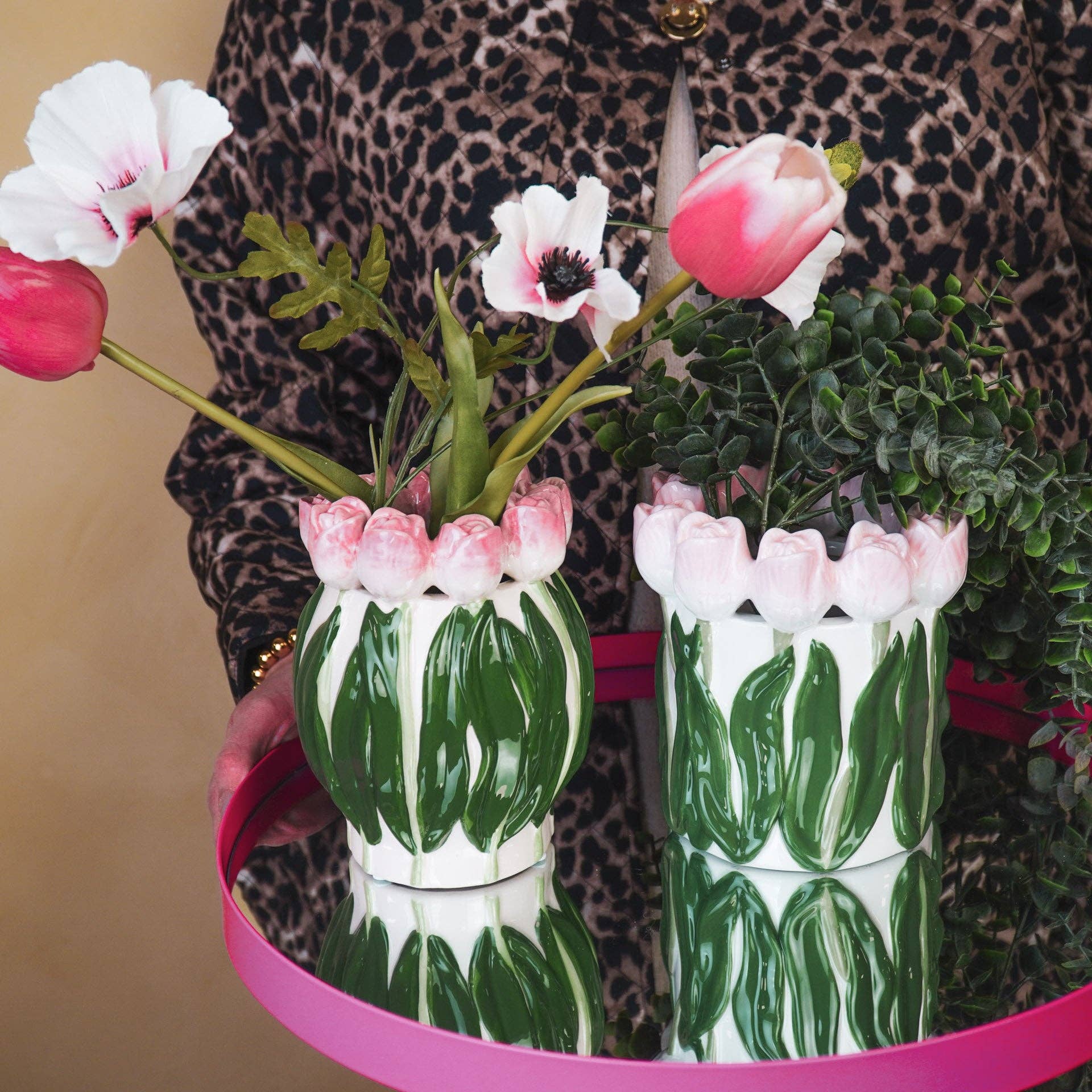 Vase Tulipes - Rose clair/Vert | Designproducten en originele cadeaus