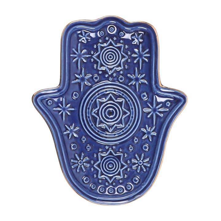 Porte-encens et vide-poche Main de Hamsa bleu foncé