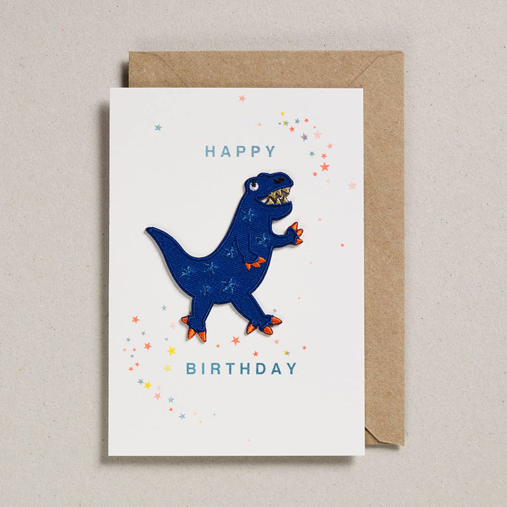 Design-lahja – carte de voeux avec patch dinosaure bleu petra boase ltd GC PAT 0027 5060558742888