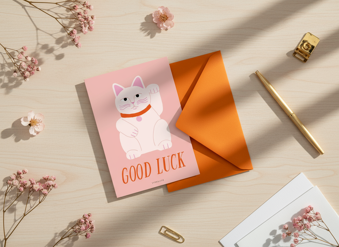 Carte de vœux - Chat Chanceux "Good Luck" | Oggetti di design e regali originali