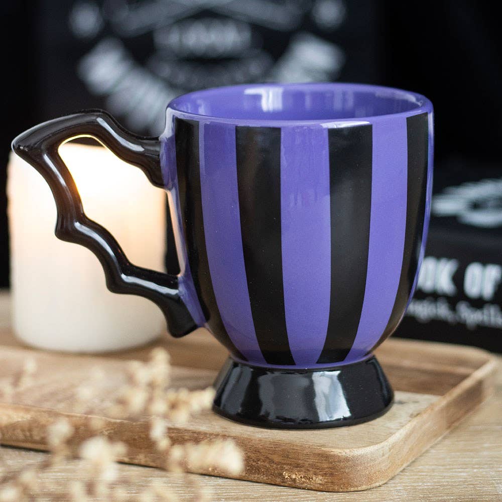 Tasse à Thé Rayée Violet & Noir – Anse Aile de Chauve-Souris | Design e regali originali