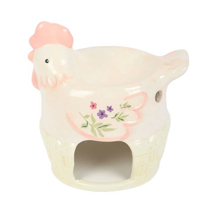 Brûleur d'huile et chauffe-cire en forme de poule florale
