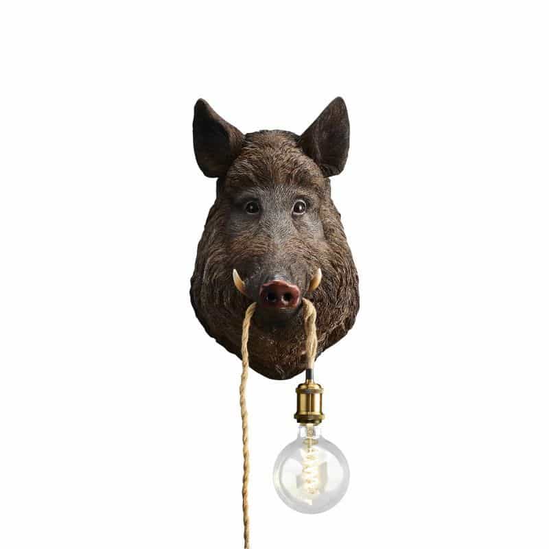 Wandleuchte „Willy das Wildschwein“, braunes Polyurethanharz