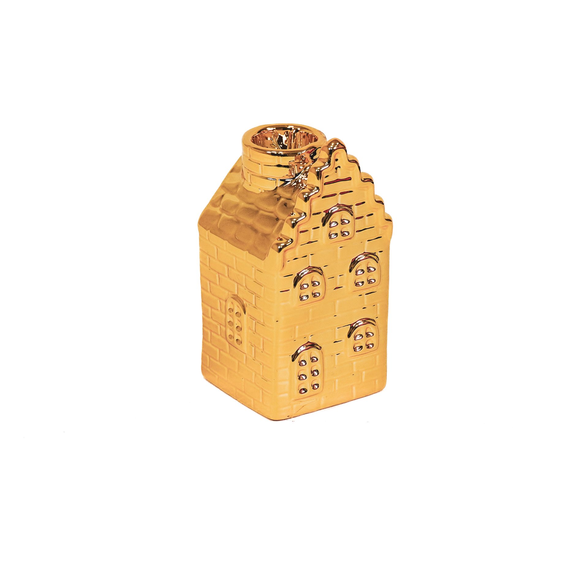 Candlestick - House - Ceramic - Gold - 6x6x11cm