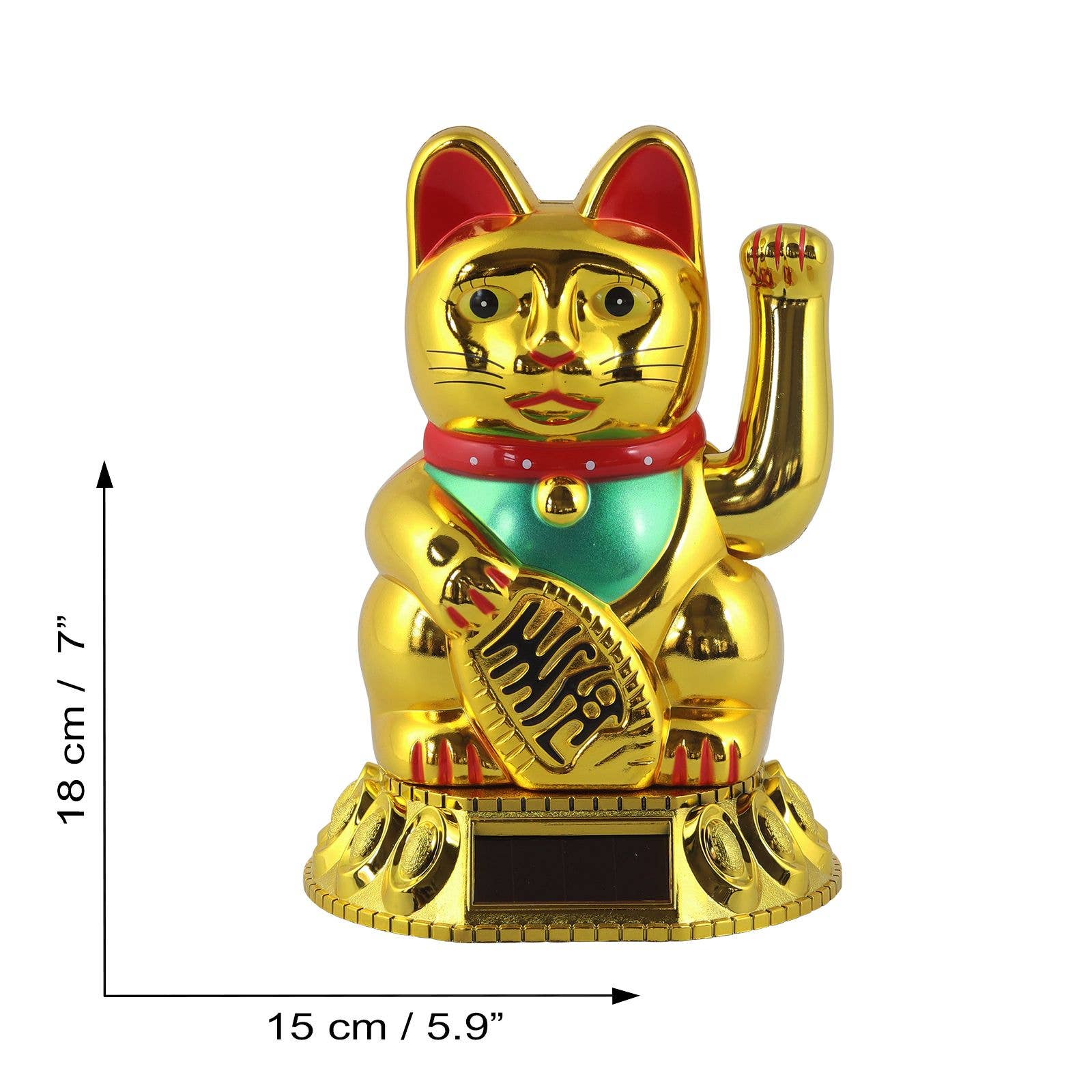 Chat chanceux solaire doré 18cm