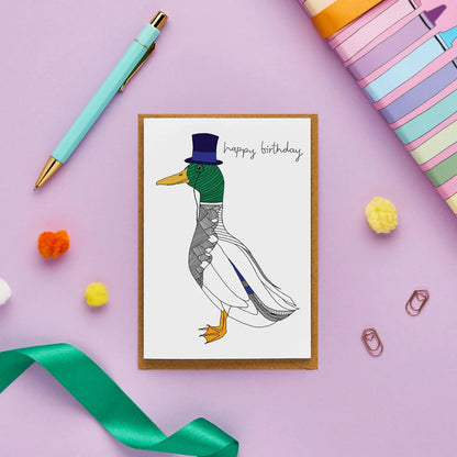 Carte d'anniversaire Mr Canard Colvert "Happy Birthday"