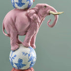 Bougeoir Oiseau sur Éléphant, Résine Rose, 13 x 9x30,5