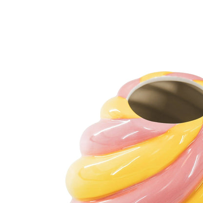 Vase à fleurs - Vase tourbillon - Céramique - Jaune/Rose clair - 20x20x21,5 cm