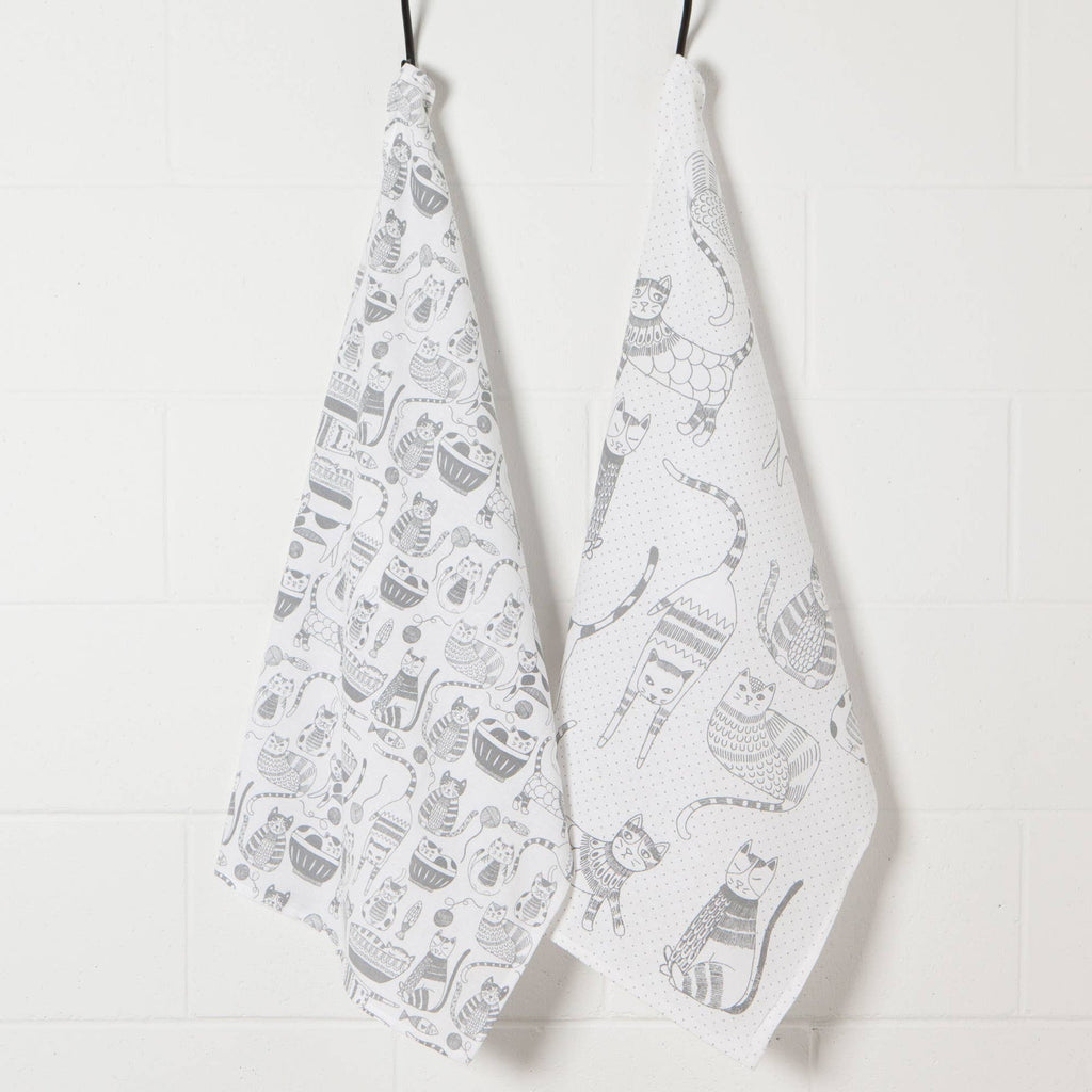 Lot de 2 torchons à vaisselle Cat Print London Gray | Design e regali originali
