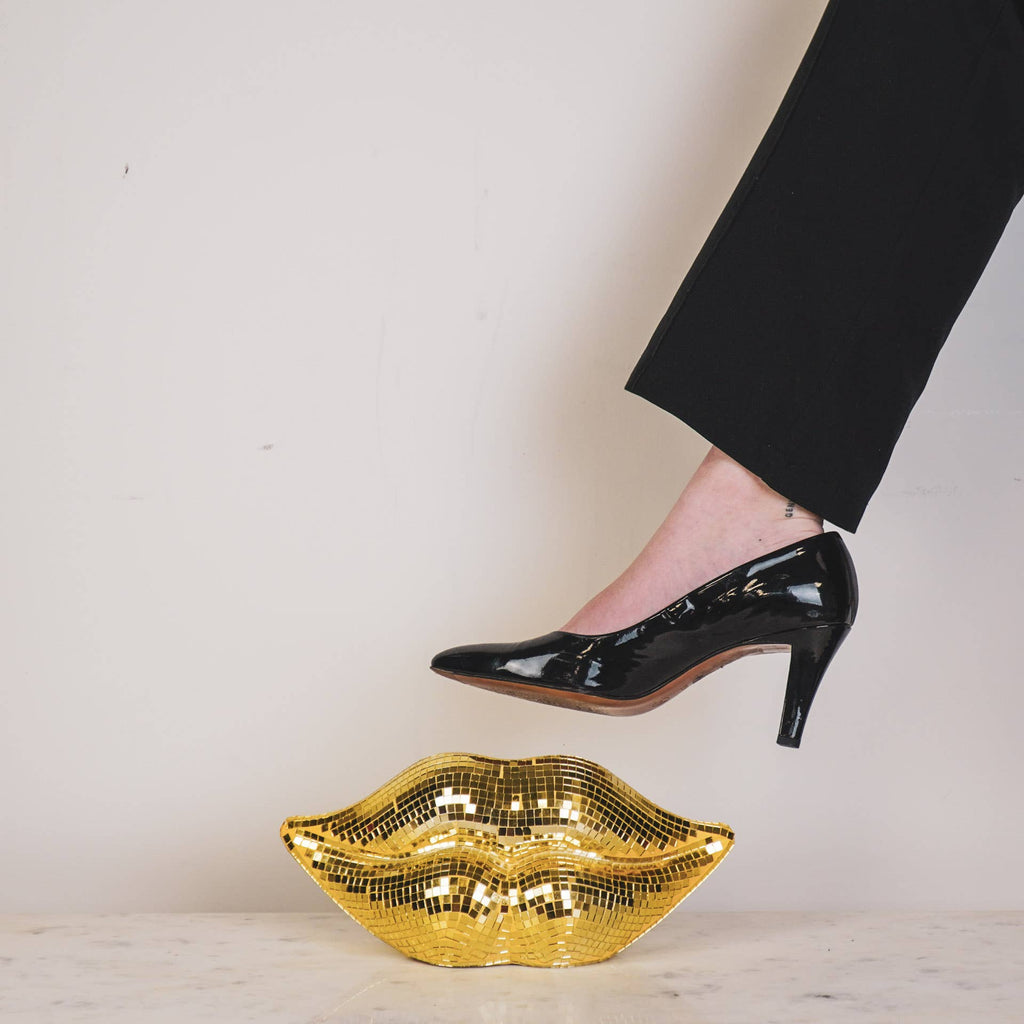 Ornament – ​​Disco – Lippen – Glas – Gold – 29 x 10 x 13,5 cm