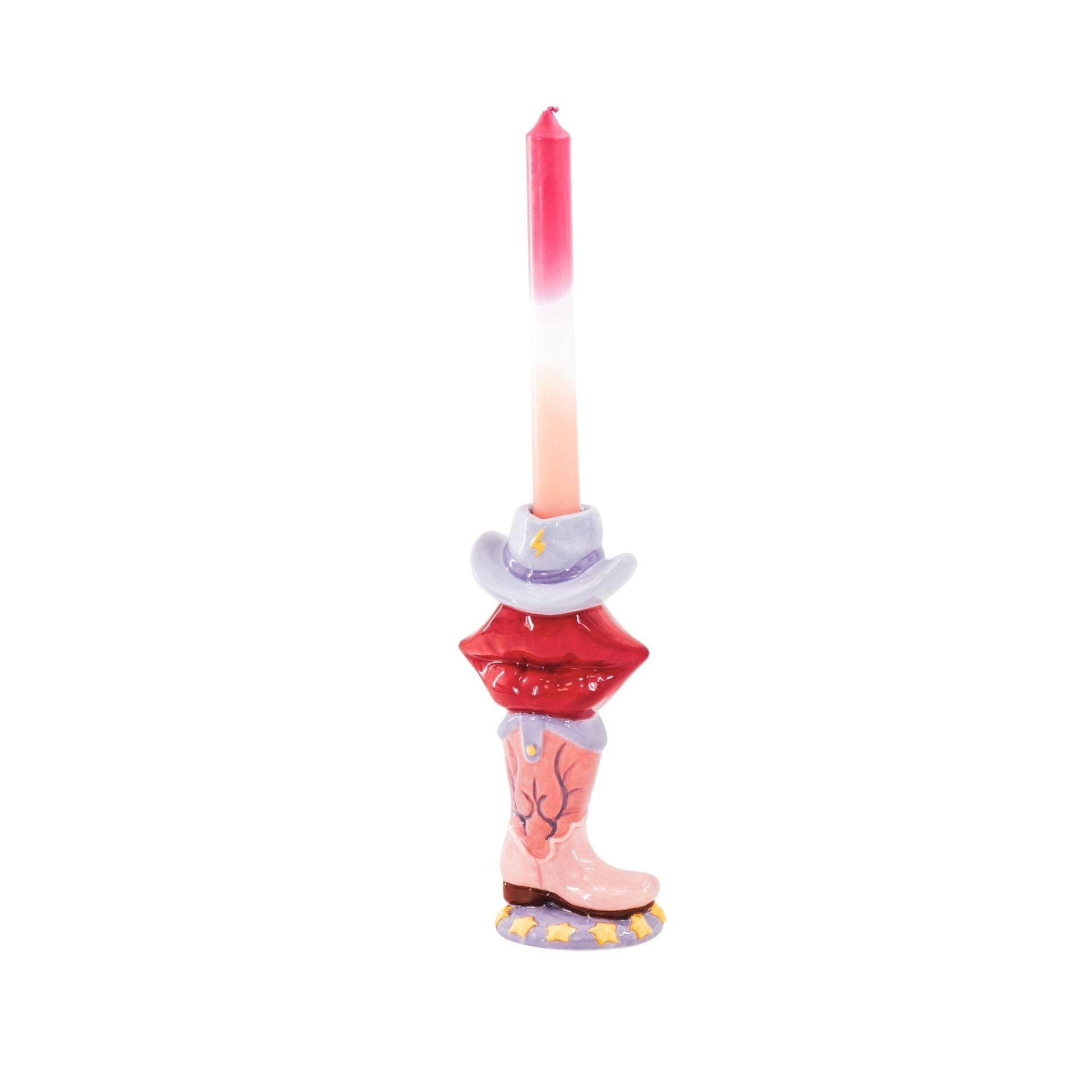 Kerzenständer – Stiefel/Lippe/Hut – Rosa/Rot/Lila – 10 x 8 x 20 cm