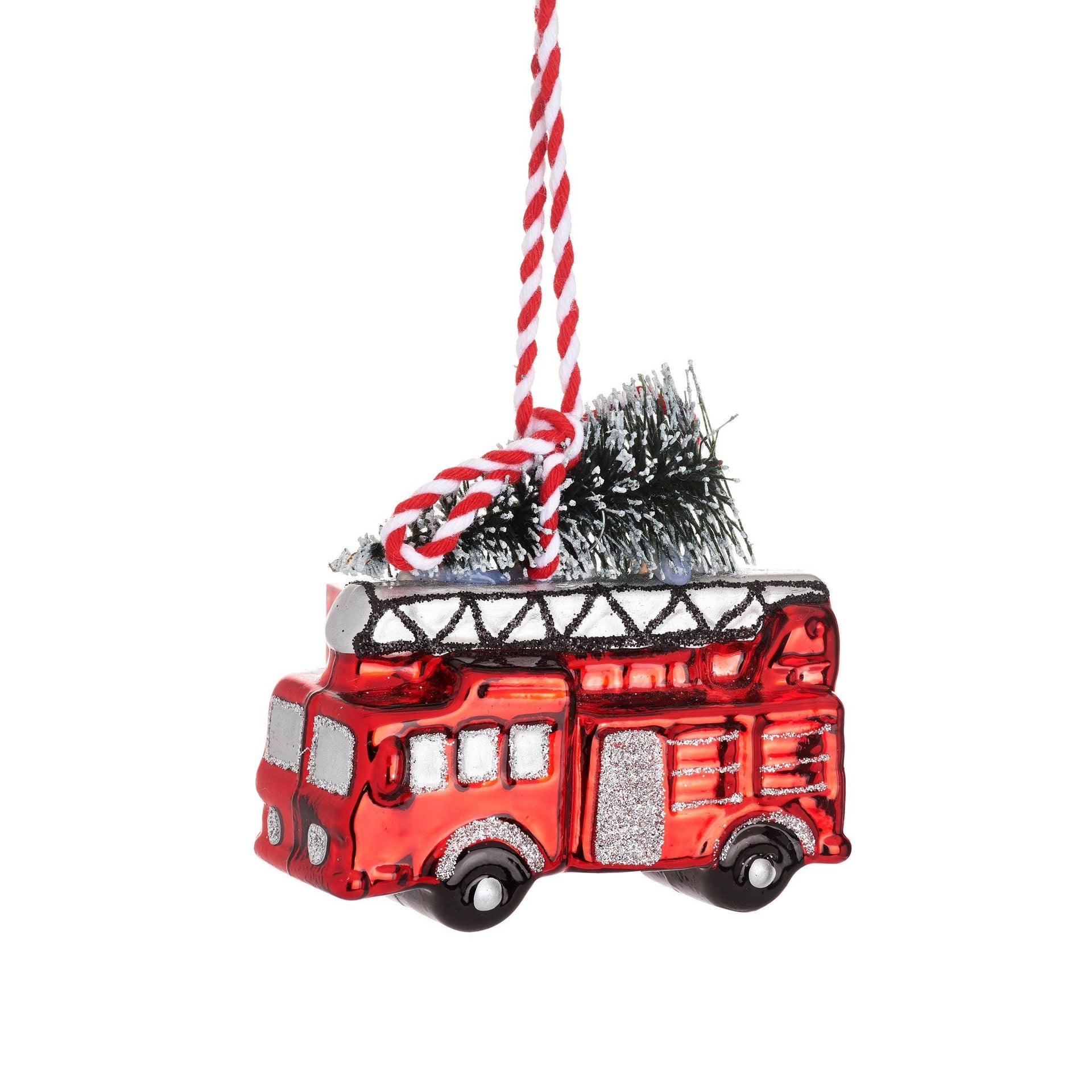 Weihnachtskugel-Feuerwehrauto mit Weihnachtsbaum