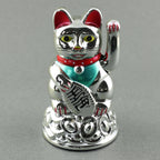 Chat chanceux solaire argenté 11cm
