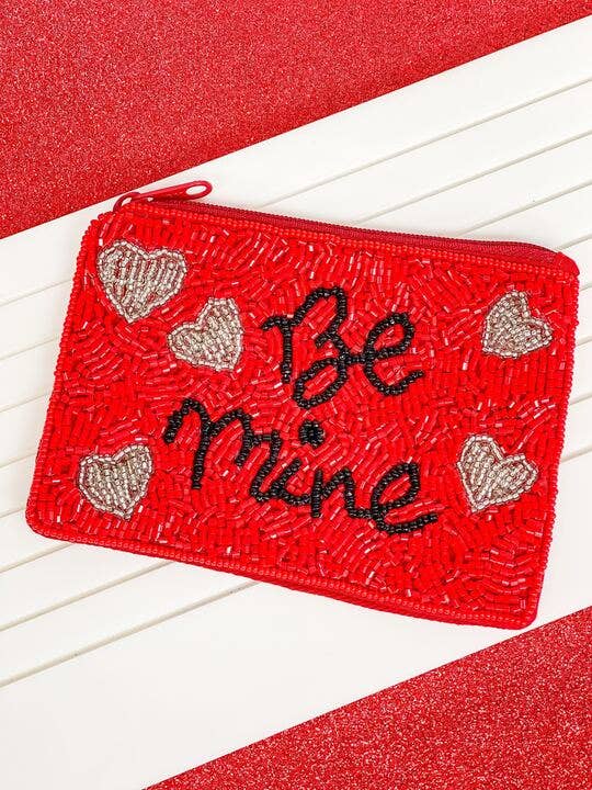 “Be Mine” Red Beaded Zipper Pouch