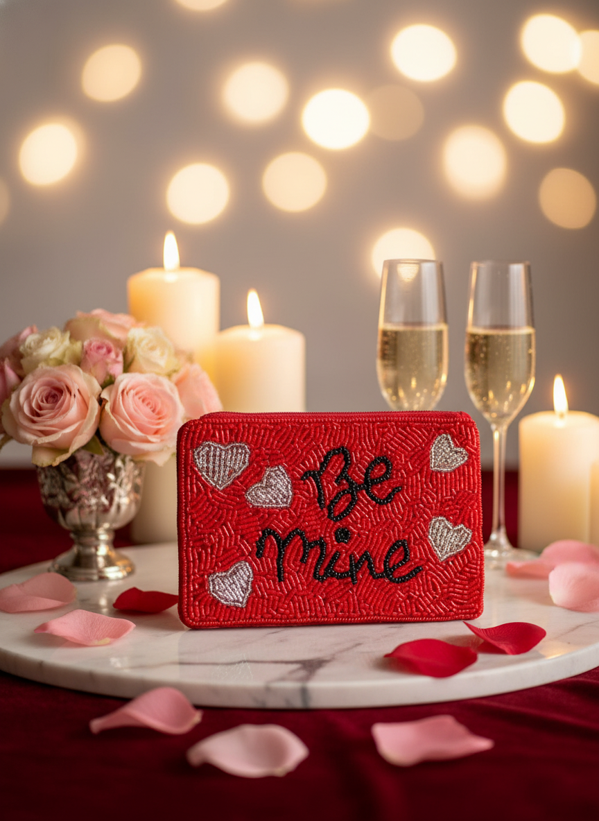 Rote Perlen-Clutch „Be Mine“ mit Reißverschluss