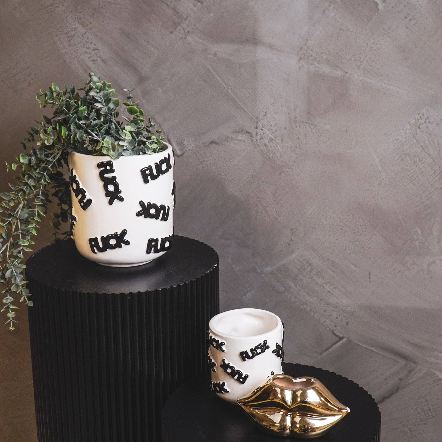 Pot - 'MERDE' - Céramique - Blanc/Noir - 17,5x17,5x17,5cm