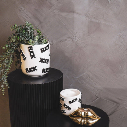 Pot - 'MERDE' - Céramique - Blanc/Noir - 17,5x17,5x17,5cm