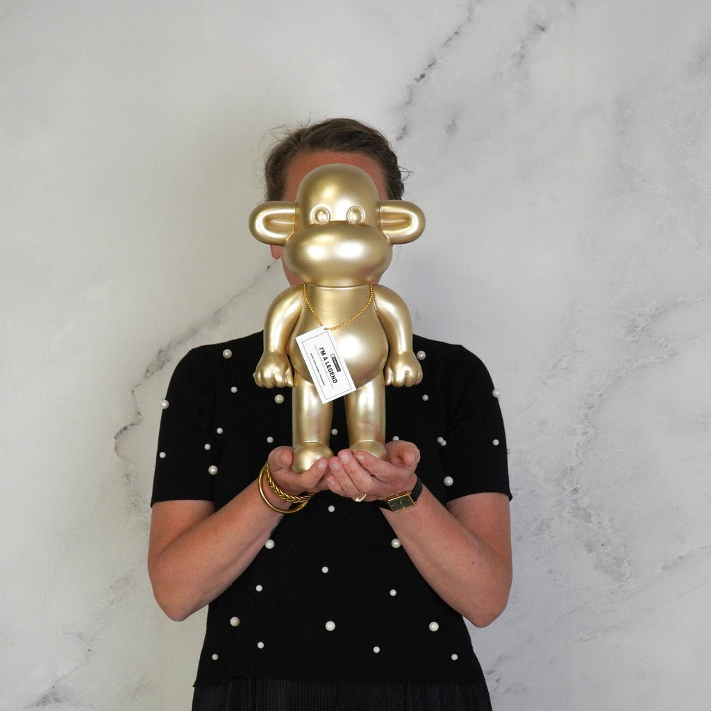 Ornament – ​​Affenfigur „Die Legende“ – Kunstharz – Gold – 20,5 x 13,5 x 35 cm