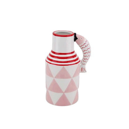 Fish Vase/Carafe - Pink/White/Red - 14x11x21.5cm