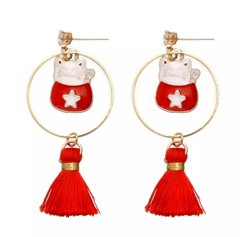 Oggetto regalo di design – boucles d oreille chat chanceux pompon 53024076