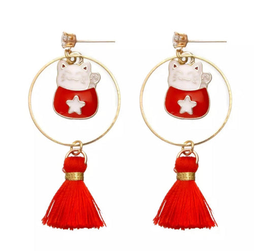 Design-lahja – boucles d oreille chat chanceux pompon 53024076