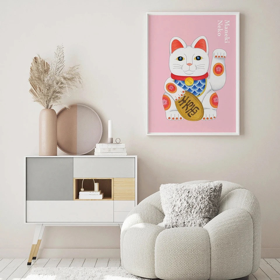 Designcadeau – artprint chat chanceux blanc lcc 