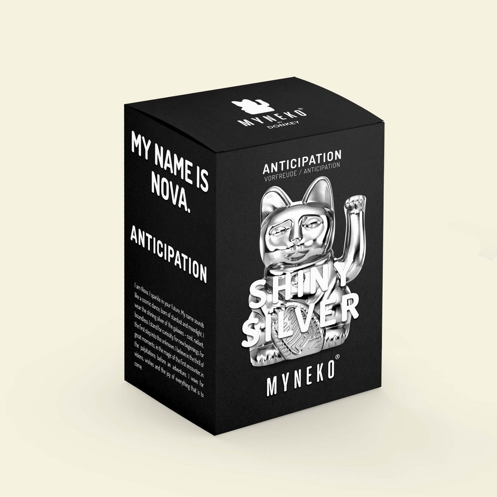 Glänzende silberne Glückskatze „Nova“