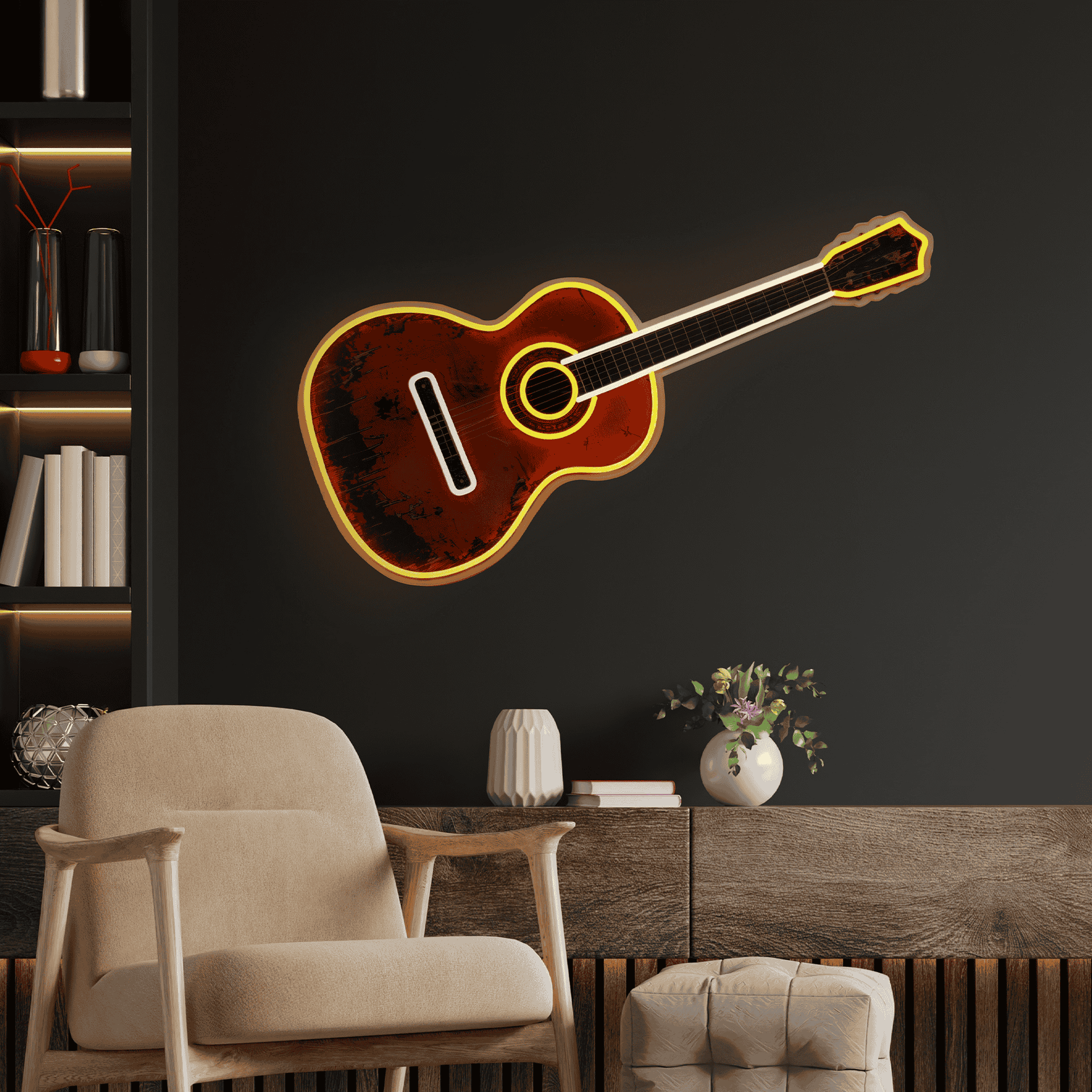 'Classic Guitar' Neon LED Sign - Wall Mounted