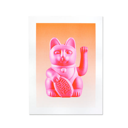 Artprint Chat Chanceux Rose