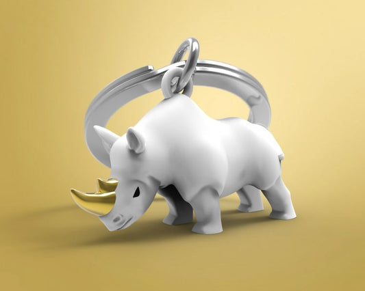 Porte clés Rhinocéros Blanc Meta[l]morphose | Boutique d'objets cadeaux designs CoolDesign.fr